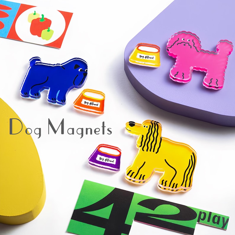 Acrylic Dog Fridge Magnet, Colorful Puppy Illustration Desk Decor - Etsy