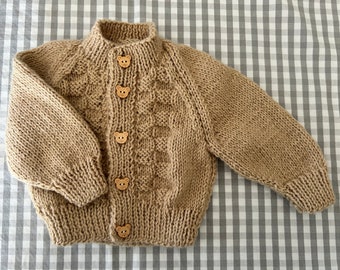 Hand Knitted Teddy Brown Babies/ Infants Cardigan. Newborn