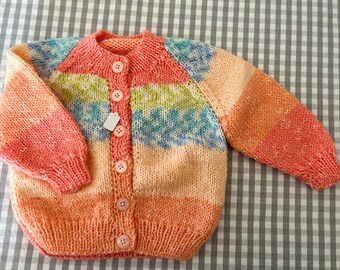 Hand Knitted Apricot Dream Babies/ Infants Cardigan. 3-6 months