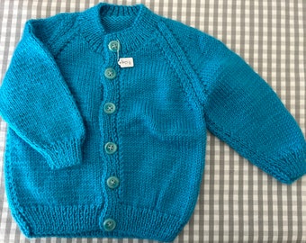 Hand Knitted Marine Ice Babies/ Infants Cardigan. 9-12 months