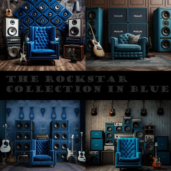 4  BLUE Rockstar Digital Backdrops, Digital Backgrounds, Senior Portraits, fun, unique, photoshop files, photography digital backgrounds