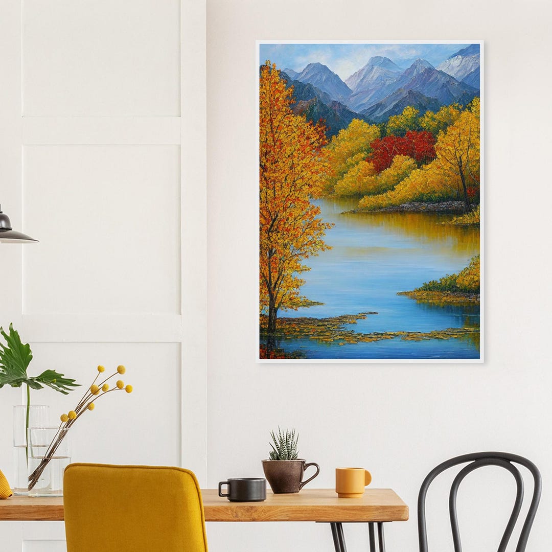Autumn Lake Wall Art Fall Landscape Painting Framed Mountain Nature ...