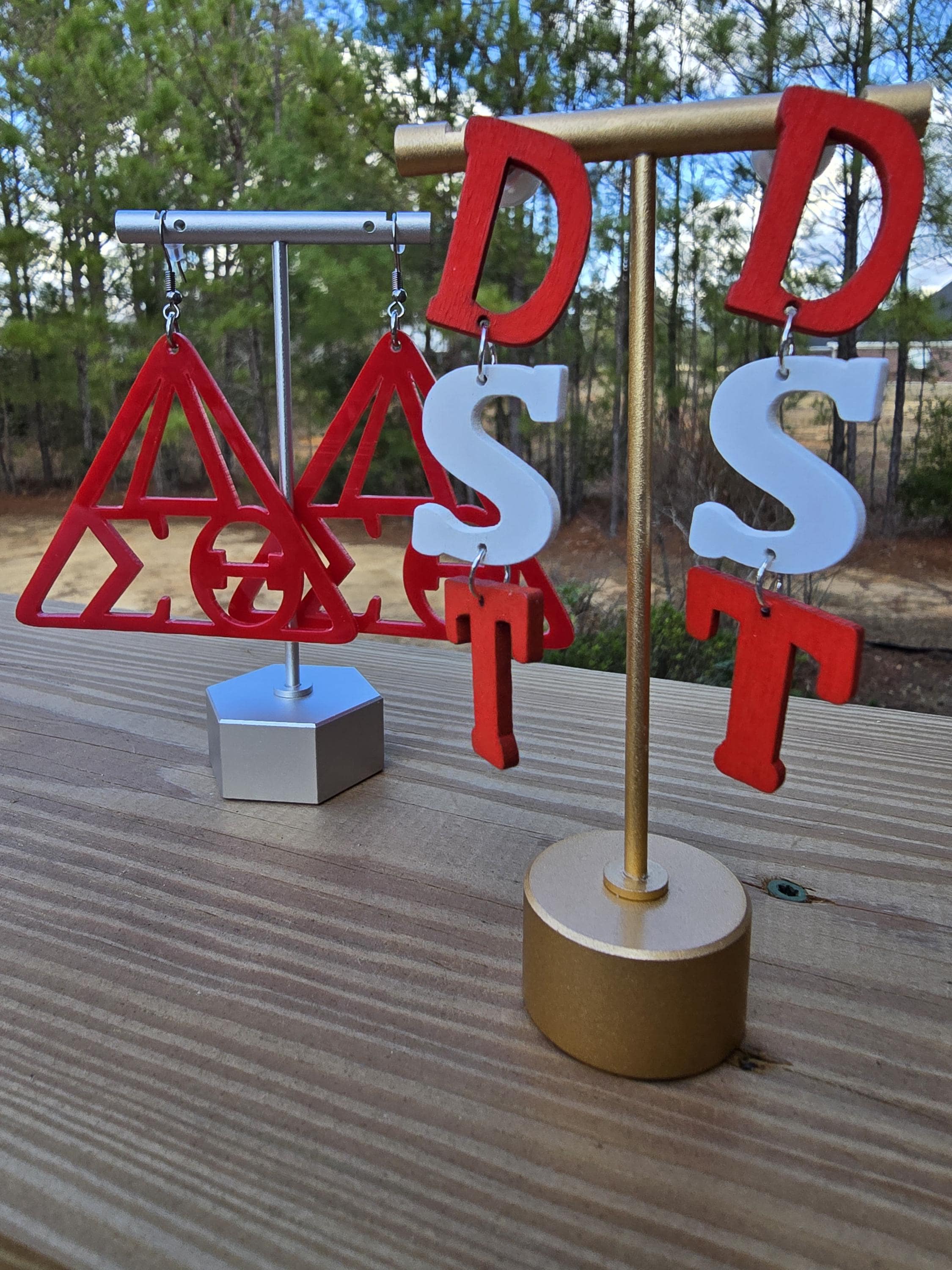 Delta Earrings - DST Earrings - Delta Sigma Theta earrings - Divine Nine Earrings - Sorority Jewelry - Wooden Earrings - HBCU Earrings