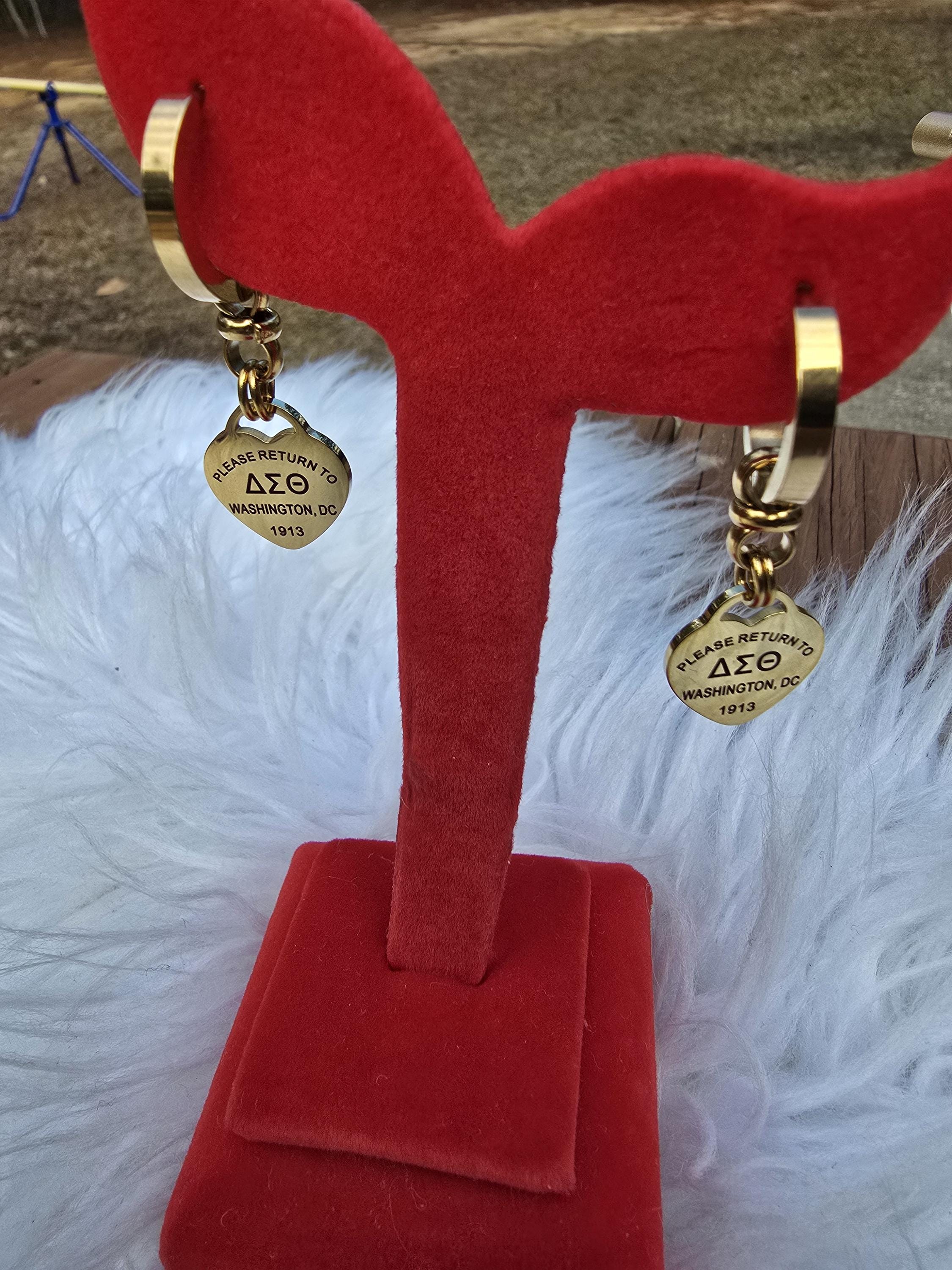Delta Dangling Hoop Earrings - DST Earrings - Delta Sigma Theta earrings - Sorority Jewelry - Jewelry - FREE SHIPPING