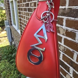 Large Delta Sigma Theta Handbag Charm/Key Ring - Gold Delta Sigma Theta Purse Charm - Sorority Charm/Key Ring - DST Purse Charm/Key Ring