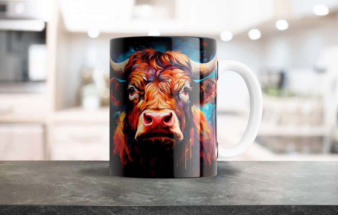 Bull Sublimation Design for 12oz Coffee Mugs, Mug Template, Mug Design ...