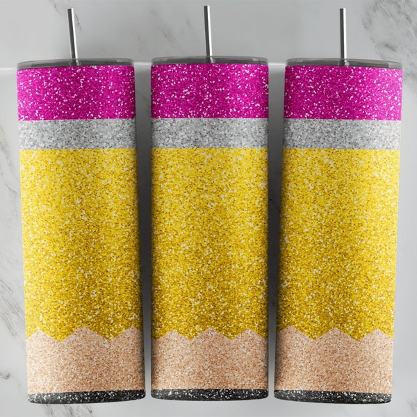 Glitter Bleistift Sublimationsdesign, ideal für 20 Unzen Skinny Tumbler, kann für Sublimations- und Vinylverpackungen, Tumbler Design, Lehrertasse verwendet werden