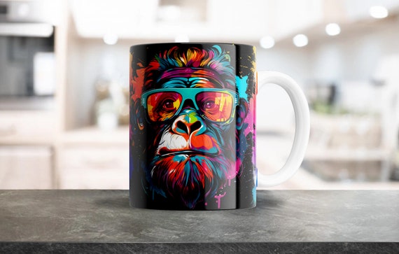 Monkey Sublimation Design for 12oz Coffee Mugs, Mug Template, Mug Design,  Cricut Mug Press, Plantilla Sublimacion, Cool Colorful Artwork