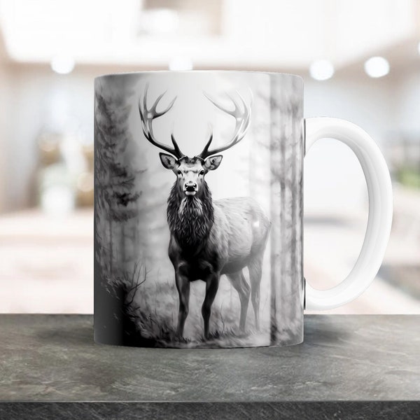 Deer Sublimation Design for 12oz Coffee Mugs, Mug Template, Mug Design, Cricut Mug Press, Plantilla Sublimacion, Cool Black & White Art