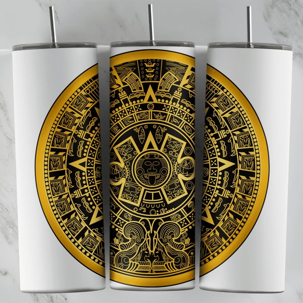 Aztec Calendar Sublimation Design, Great for 20oz Skinny Tumblers can be used for sublimation, Waterslide or to print vinyl wraps, Mexico