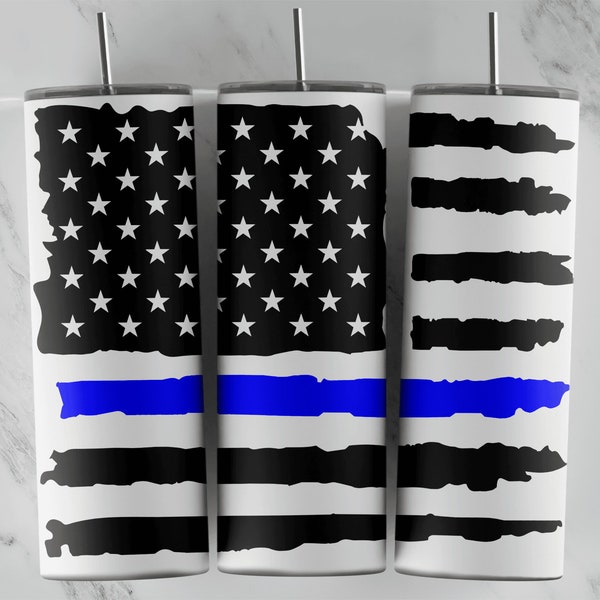 USA Flag Sublimation Design, 20oz Skinny Tumbler Design, PNG Vinyl Wraps, Tumbler Cup Image, Thin Blue Line, Law Enforcement
