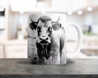 Cow Sublimation Design for 12oz Coffee Mugs, Mug Template, Mug Design, Cricut Mug Press, Plantilla Sublimacion, Cool Black & White Art