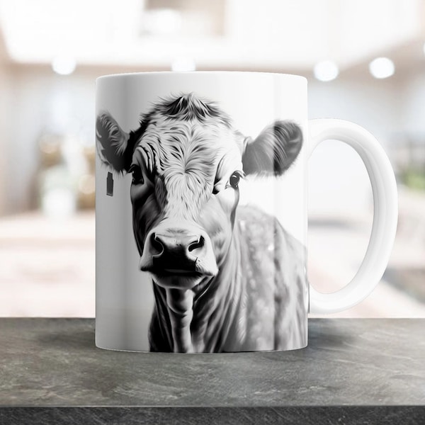 Cow Sublimation Design for 12oz Coffee Mugs, Mug Template, Mug Design, Cricut Mug Press, Plantilla Sublimacion, Cool Black & White Art