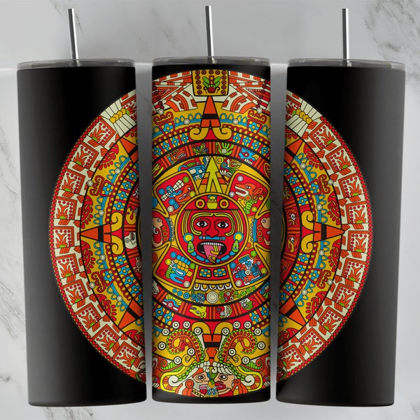 Aztec Calendar Tumbler Design, Great for 20oz Skinny Tumblers can be used for sublimation, Waterslide or to print vinyl wraps, Mexican Cup