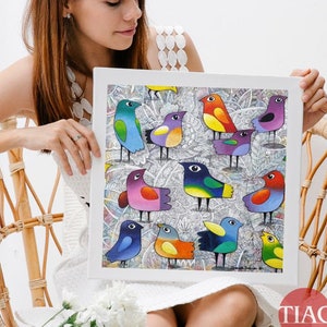 Original Birds crowd art, Wildlife art, Bird painting, Handmade nature art, Original wall art, Bird lover gift,Unique home decor, Wildlife