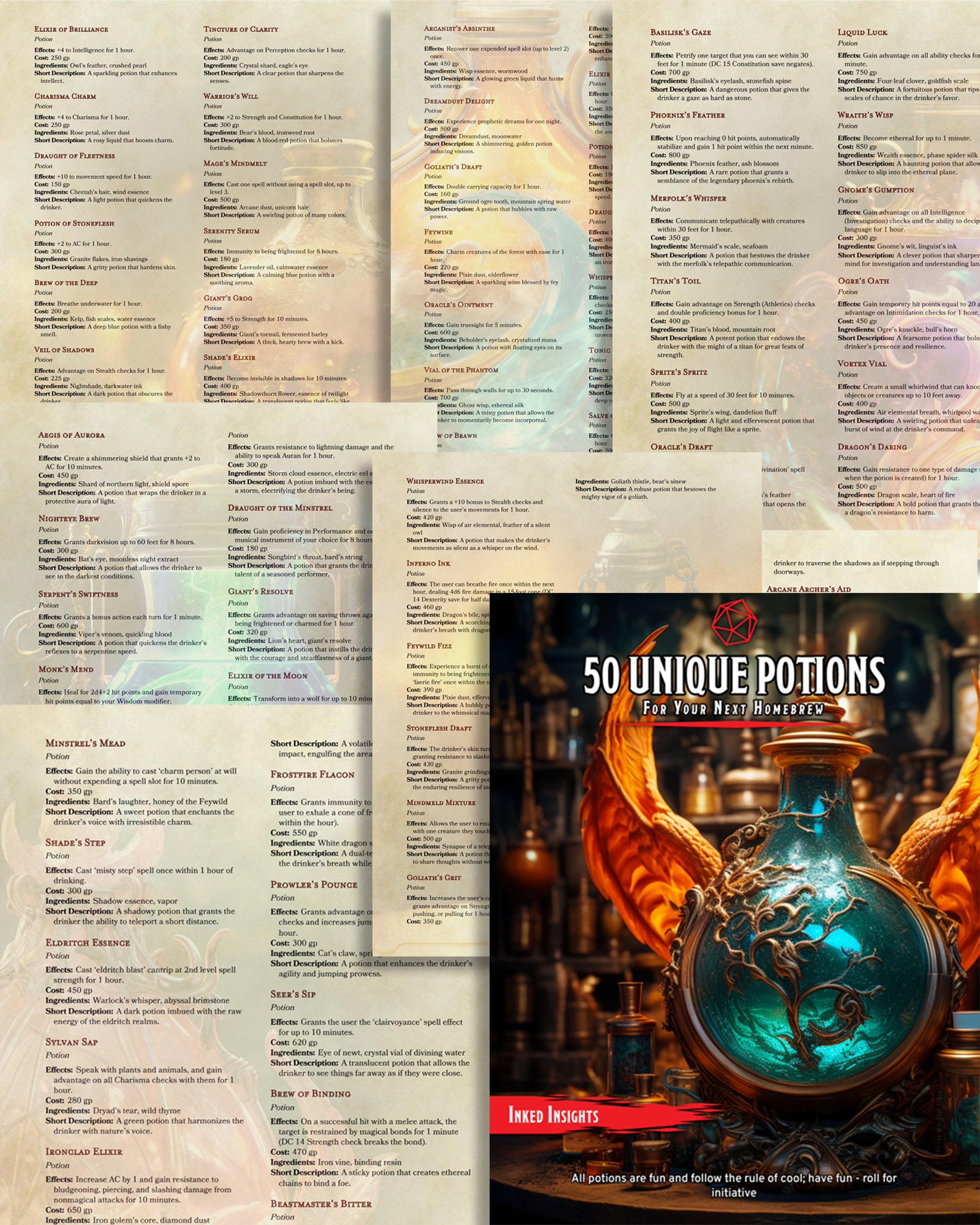100 D&D Potion Pack BONUS 50 Potion Pages Brew Your Adventure Dungeons and Dragons Dnd Dnd5e