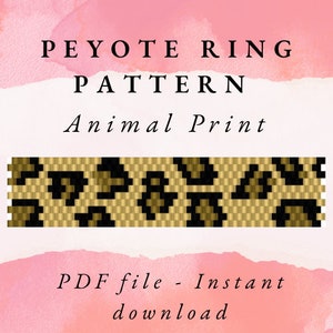 May include: Peyote ring pattern with an animal print design. The pattern is in black, brown, and gold colors. PDF file - Instant download.