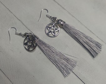 Silver Tassel Pentacle Earrings