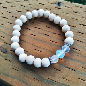 Wooden bead bracelet with Opalite and glass accents