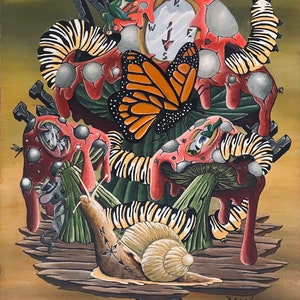 Surrealism Lowbrow style wall art prints from original acrylic painting great gift idea for Christmas or any holiday.