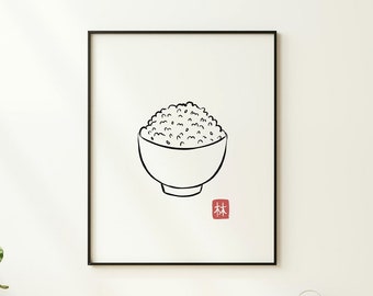 Minimalist Rice Print Art Asian Food Poster Simple Kitchen Prints Minimalist Wall Art Rice Art Food Kitchen Wall Art Print Digital Download