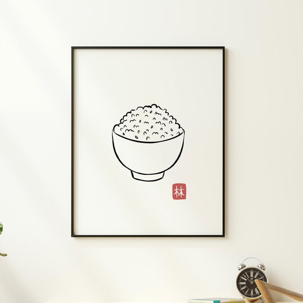 Minimalist Rice Print Art Asian Food Poster Simple Kitchen Prints Minimalist Wall Art Rice Art Food Kitchen Wall Art Print Digital Download