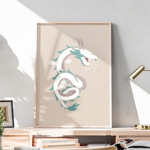 Minimalistischer chinesischer Drache druckbare Kunst digitaler Download Anime Poster Fluss Geist Drachen Wand Kunst Poster Drachen Druck asiatisch inspiriert Dekor