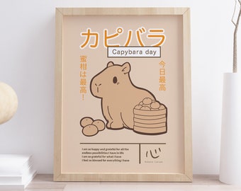Capybara Poster druckbare Wand Kunst Japanische Retro Kunst Poster Capybara Wand Kunst druckbare Capybara Liebhaber Geschenk Grafik Design Digital Download