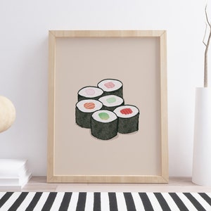 Maki Sushi Wall Art Printable Small Sushi Wall Art Minimalist Art Maki Japanese Food Poster Art Watercolour Paint Instant Digital Download