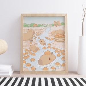 Capybara Onsen Printable Wall Art Cute Animal Nursery Wall Art Swimming Pool Cute Capybara Digital Print Art Capybara Gift Digital Download
