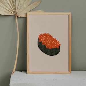 Lachsrogen Sushi Wandkunst druckbare Ikura Lachsrogen Wandkunst Minimalistische Kunst Japanisches Essen Poster Kunst Aquarell Malerei Digitaler Download