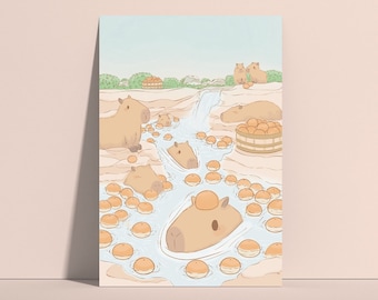 Carpincho mandarín Onsen imprimible arte descargar lindo animal vivero pared arte piscina spa lindo capibara impresión digital arte capibara regalo