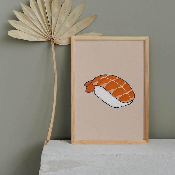 Shrimp Sushi Wall Art Printable Sushi Print Shrimp Nigiri Japanese Food Art Print Minimalist Cute Sushi Illustration Art Digital Download