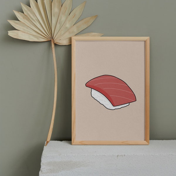 Tuna Sushi Wall Art Printable Sushi Print Tuna Nigiri Japanese Food Art Print Minimalist Sashimi Art Sushi Illustration Art Digital Download