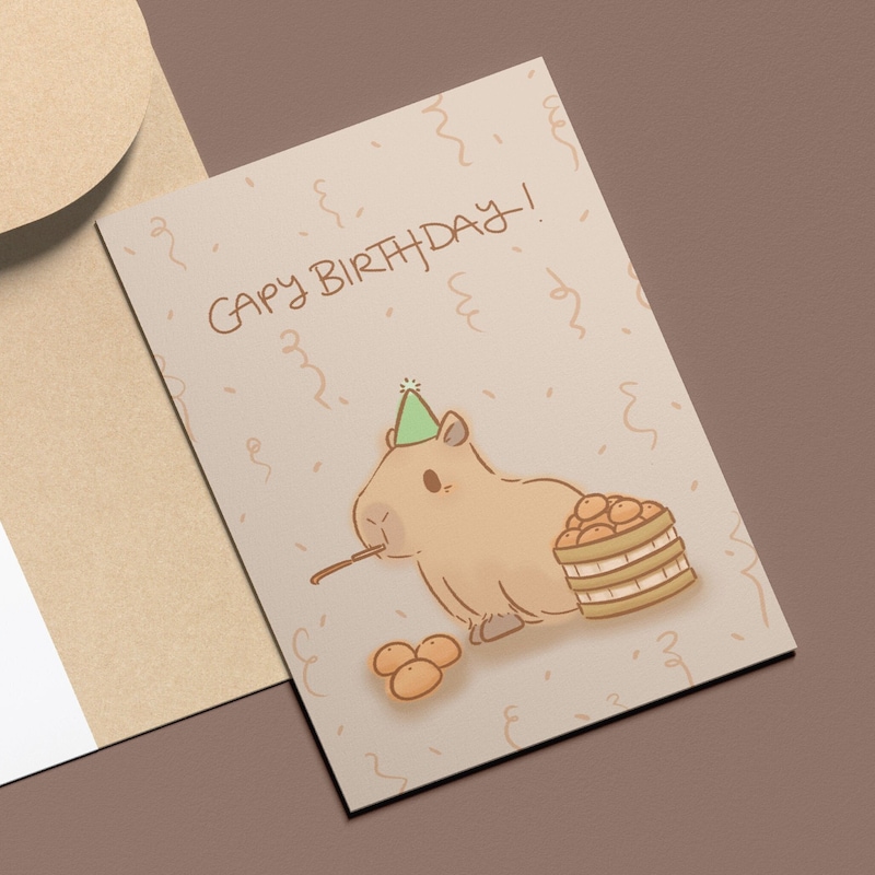 Carte Qualité 350g Carte D'anniversaire Capybara 'Cappy Birthday' - 145x145mm - Carton Recyclé Carte Fête Animale