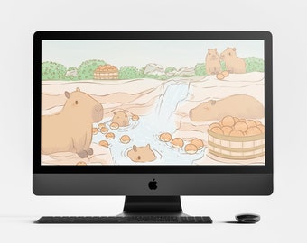 Cute Capybara Computer Wallpaper Descarga digital Capybara Mandarin Onsen Suavidad Arte Capybara Lovers Computadora Fondo Fondos de escritorio