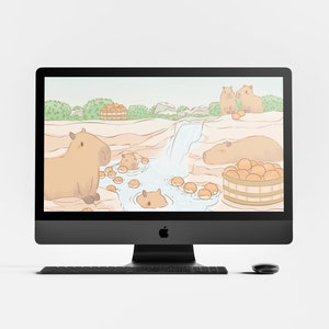 Cute Capybara Computer Wallpaper Digital Download Capybara Mandarin Onsen Softness Art Capybara Lovers Computer Background Desktop Wallpaper