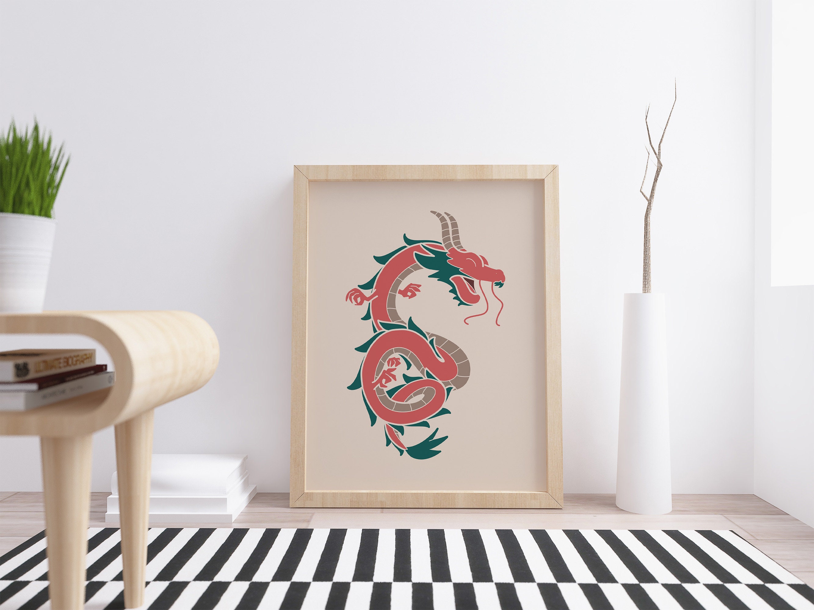 Minimalist Chinese Dragon Printable Art Digital Download Chinese Dragon