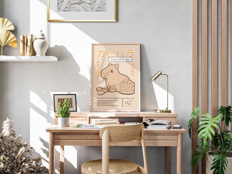 Capybara Poster Printable Wall Art Japanese Retro Art Poster Capybara Wall Art Printable Capybara Lover Gift Graphic Design Digital Download