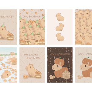 Pacchetto di carte Capybara Download digitale Biglietto di compleanno di Capybara Biglietto d'auguri di Capybara Arancione Capybara Art Capybara Regalo Carta stampabile ritagliata