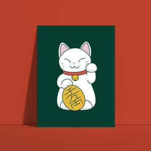 Japanese Lucky Cat Wall Art Minimalist Wall Art Colour Cute Kawaii Modern Wall Art Chinese Lucky Cat Japanese Maneki Neko Art For Cat Lovers