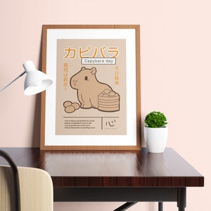 Capybara Poster Printable Wall Art Japanese Retro Art Poster Capybara Wall Art Printable Capybara Lover Gift Graphic Design Digital Download