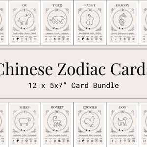 Chinese Zodiac Print Bundel Chinese Zodiac Bundel 5x7" Zodiac Card Chinese Astrologie Print Boho Art Chinese Horoscoop Print Digitale Download