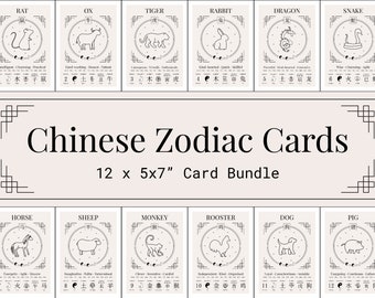 Chinese Zodiac Print Bundle Chinese Zodiac Bundle 5x7" Zodiac Card Chinese Astrology Print Boho Art Chinese Horoscope Print Digital Download