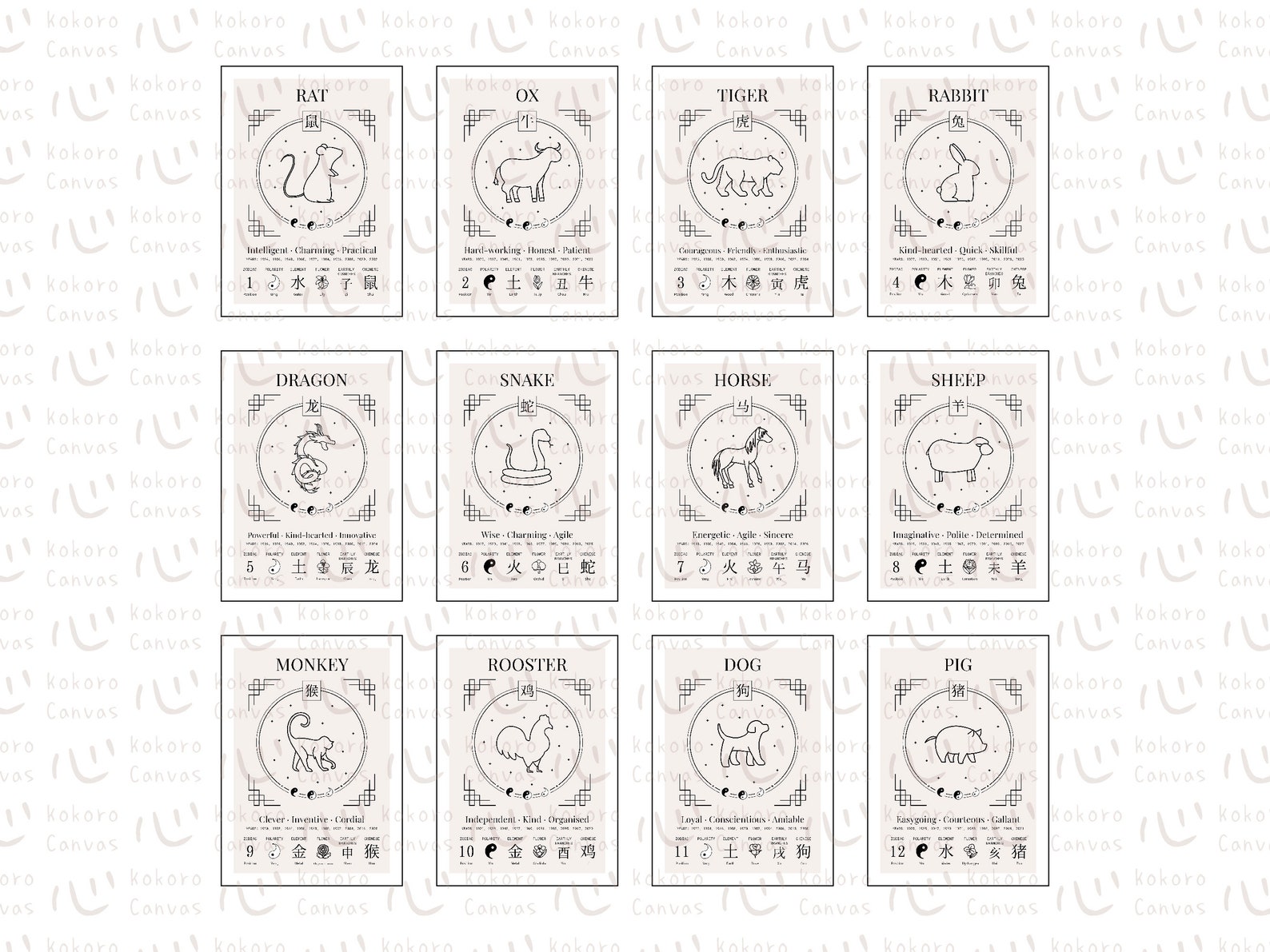 chinese-zodiac-print-bundle-chinese-zodiac-bundle-5x7-zodiac-card