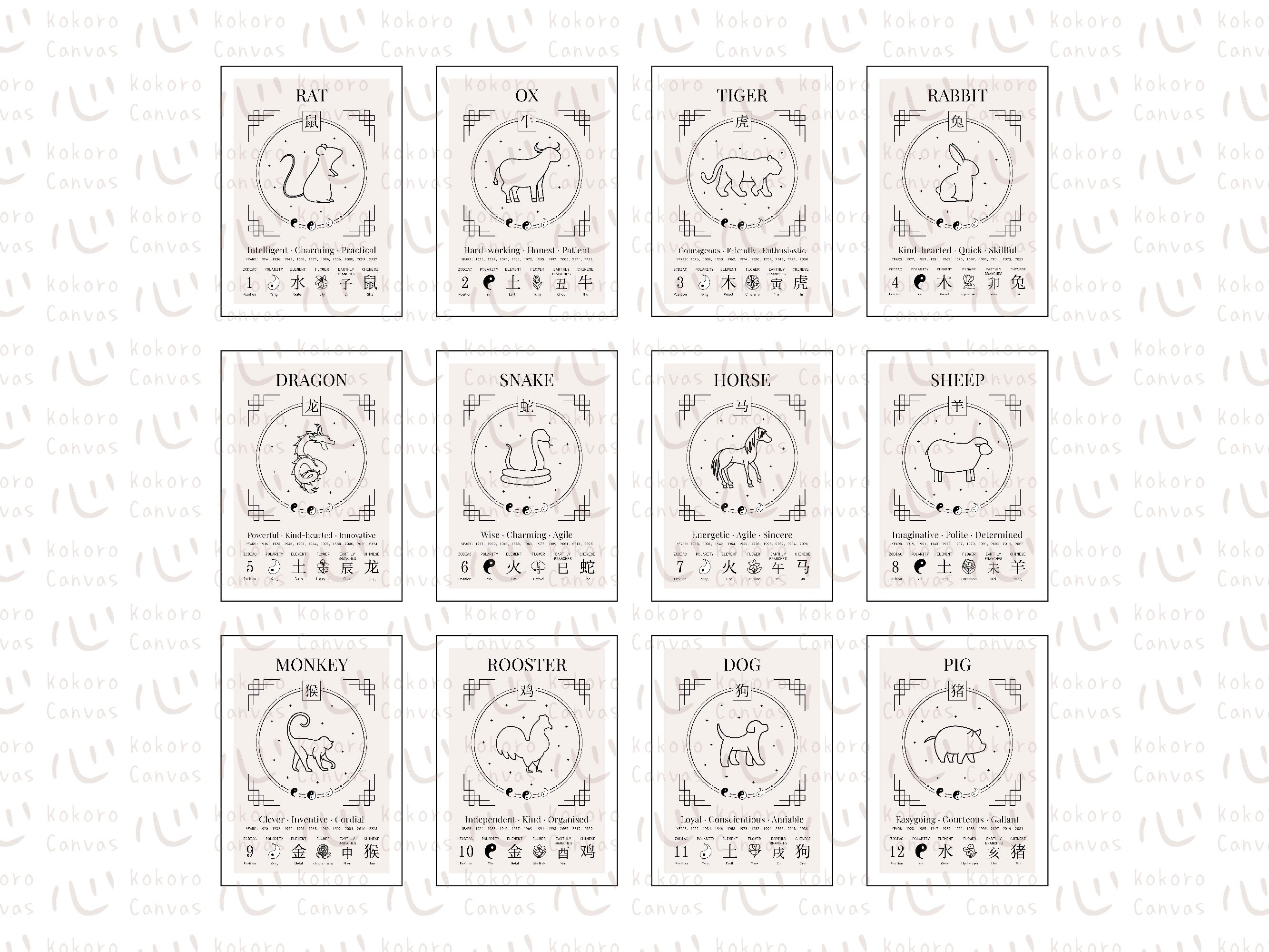Chinese Zodiac Print Bundle Chinese Zodiac Bundle 5x7