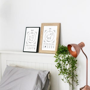 Chinese Zodiac Print Bundle Chinese Zodiac Bundle 5x7" Zodiac Card Chinese Astrology Print Boho Art Chinese Horoscope Print Digital Download