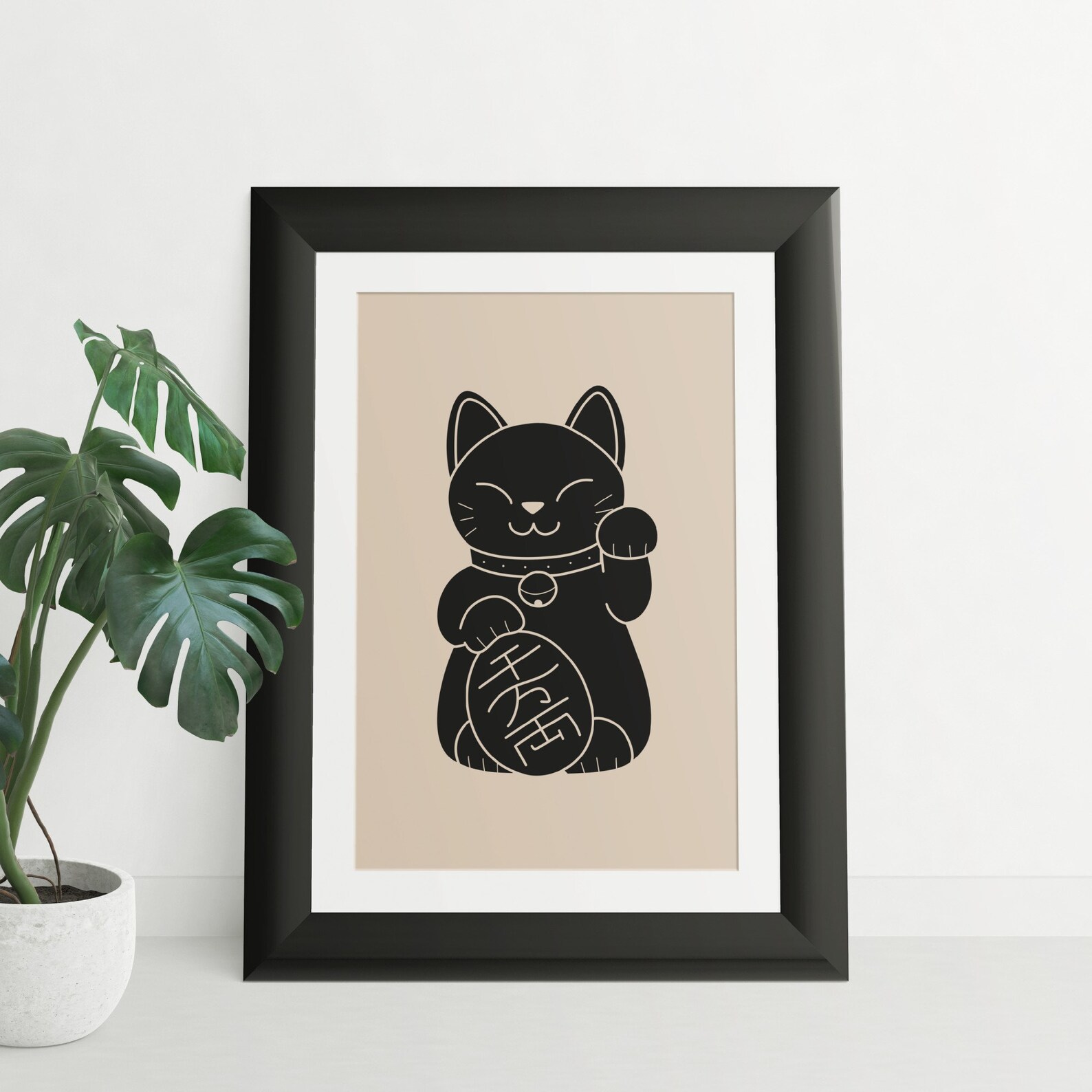 Japanese Lucky Cat Print Minimalist Wall Art Cute Cat Illustration ...