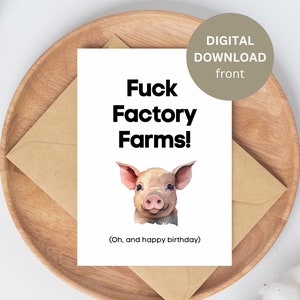 Cartão de feliz aniversário vegano engraçado para impressão, cartão de aniversário, download digital, amor animal, especismo final