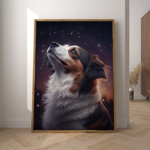 Dreamy Brown Dog Children & Baby Printable Poster for Nursery Decor - Handmade Digital Wall Art with Starry Sky, Animal Love for Kids Room